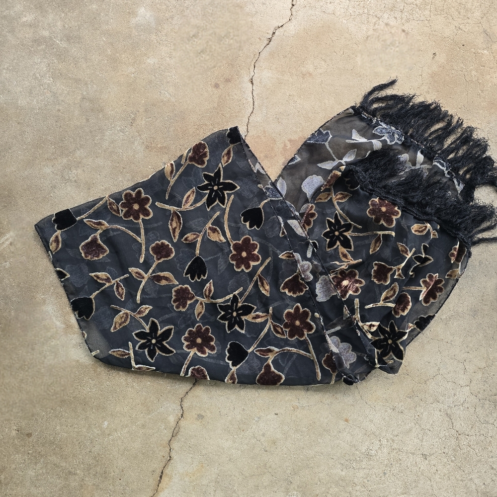 Vtg Y2k Burn Out Shadow Sheer Velvet Floral Scarf